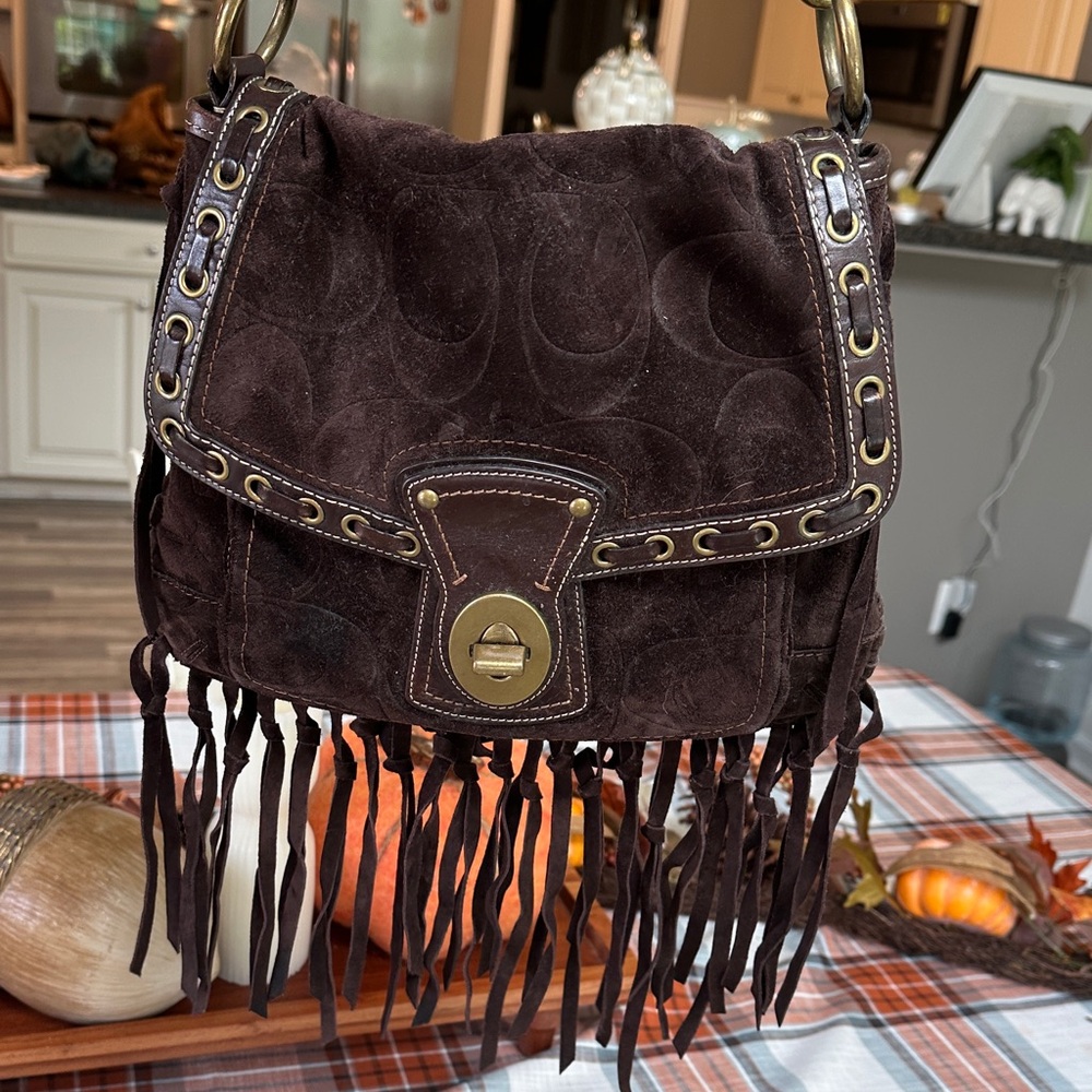 Coach Dark Brown Fringe Shoulder Bag